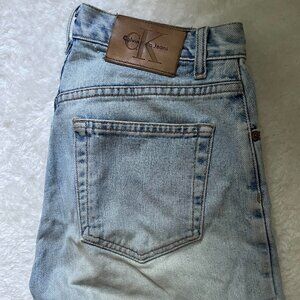 Calvin Klein high waisted straight leg distressed jeans